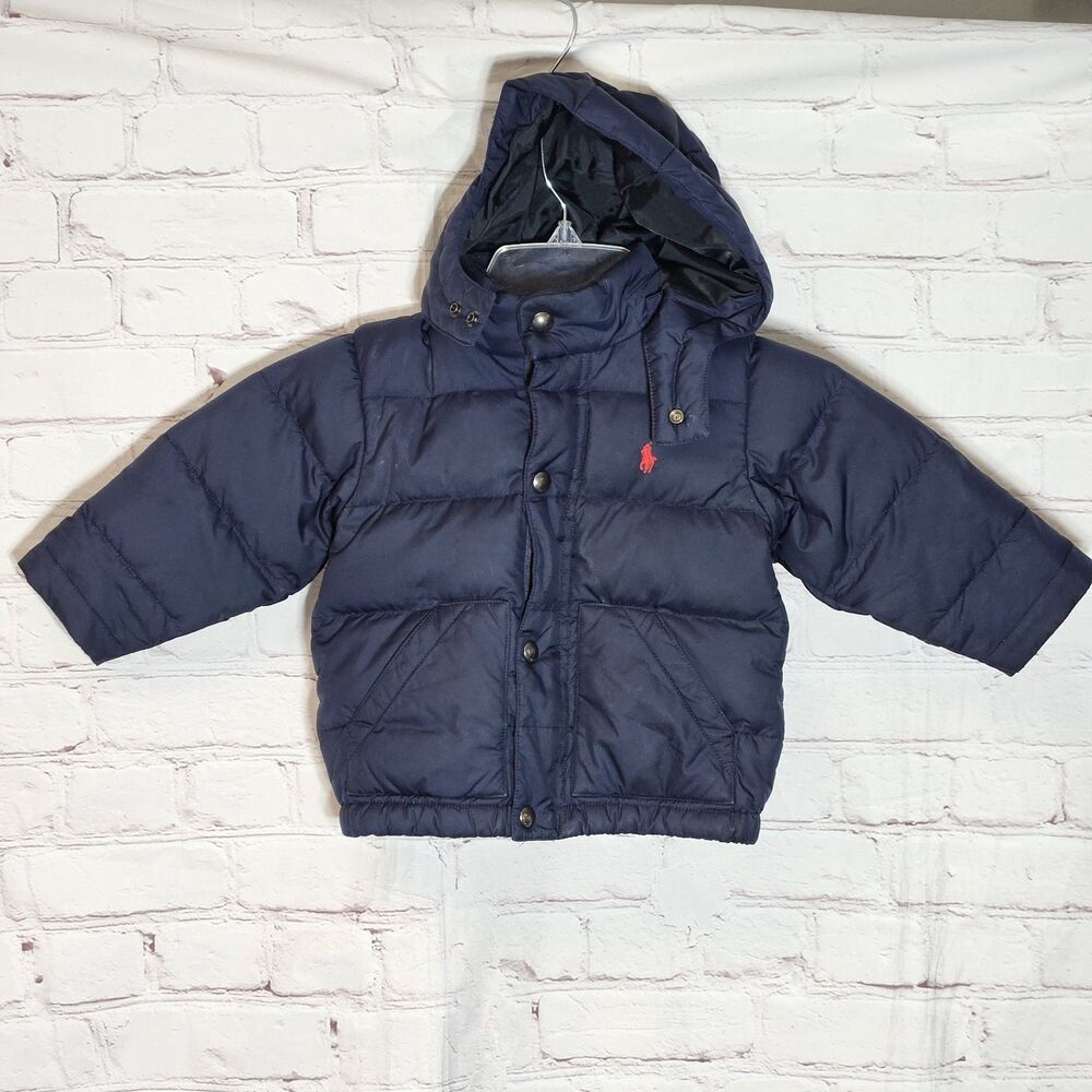 Polo Ralph Lauren Baby Boys Navy Down Puffer Jacket Hooded Size 18M